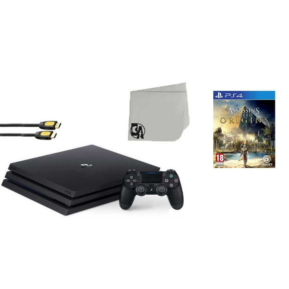 Pre-Owned Sony PlayStation 4 PRO 1TB Gaming Console Black with Assassin's Creed Origins BOLT AXTION Bundle