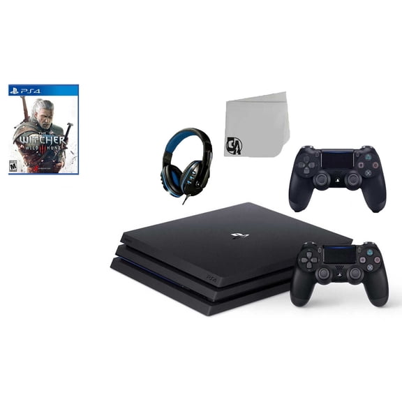 Pre-Owned Sony PlayStation 4 Pro 1TB Gaming Console Black 2 Controller Included with The Witcher 3 Wild Hunt BOLT AXTION Bundle Used
