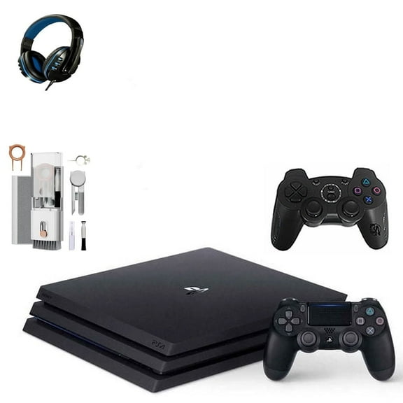 Pre-Owned Sony PlayStation 4 Pro 1TB Gaming Console Black Headset 2 Controller With BOLT AXTION Cleaning Kit Bundle