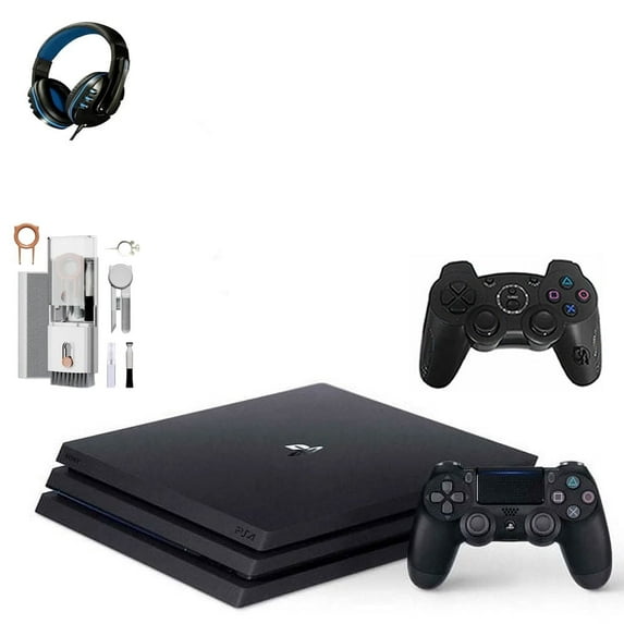 Pre-Owned Sony PlayStation 4 Pro 1TB Gaming Console Black Headset 2 Controller With BOLT AXTION Cleaning Kit Bundle