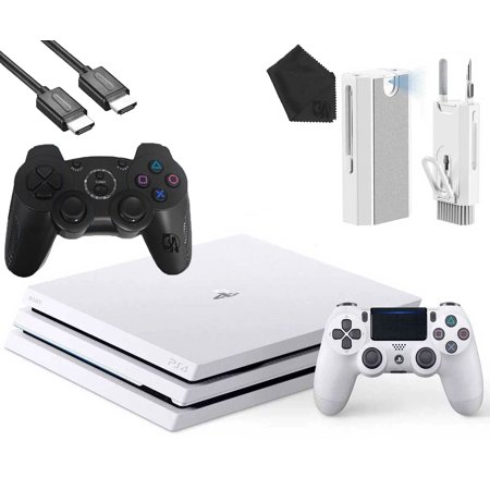 Pre-Owned Sony PlayStation 4 Pro Glacier 1TB Gaming Console White, HDMI Cable 2 Controller With Cleaning Kit
