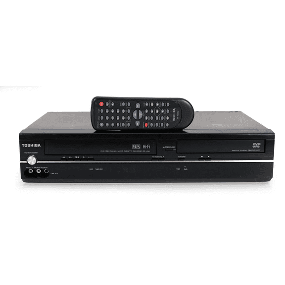 Pre-Owned Toshiba SD-V296 Tuner less DVD VCR Combo Player Remote, Manual, and AV cords included.