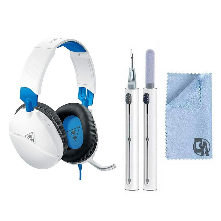 Pre Owned Turtle Beach Recon 70 Gaming Headset White Blue With Cleaning Kit BOLT AXTION Bundle Refurbished Like New