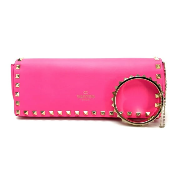 Pre-Owned Valentino-Galavani With bangle chain Clutch bag shocking pink (Like New)
