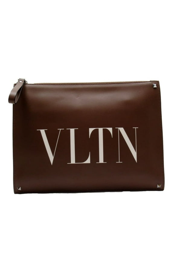 Pre-Owned Valentino Garavani VALENTINO GARAVANI clutch bag brown leather x studs (Good)