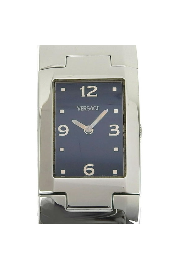 Pre-Owned Versace stainless steel silver quartz analog display ladies black dial watch (Good)
