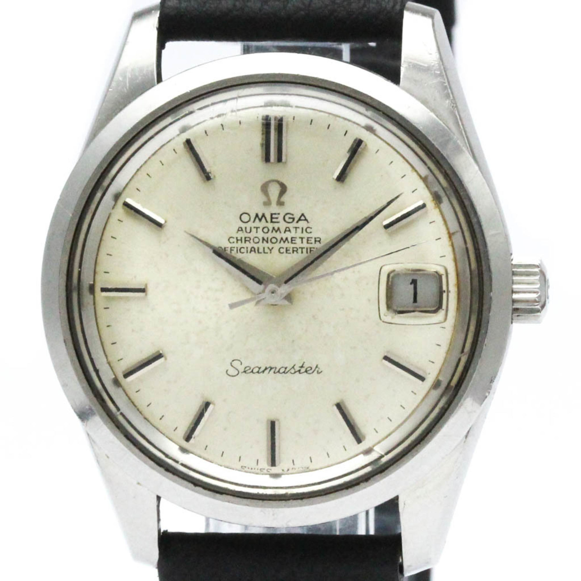 Pre Owned Vintage OMEGA Seamaster Cal 565 Steel Leather Mens Watch 166.010 BF573098 Fair Walmart