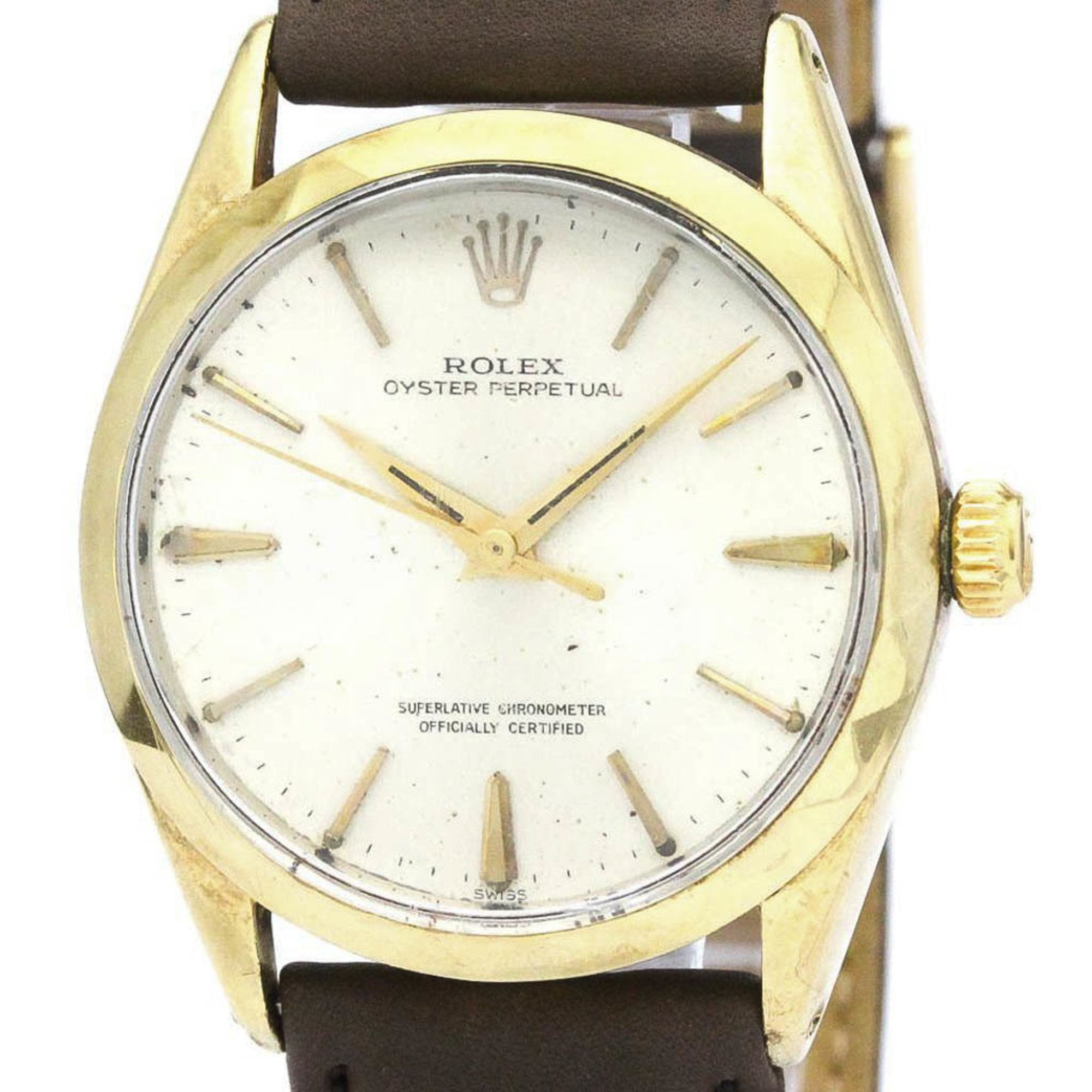 Pre Owned Vintage ROLEX Oyster Perpetual Gold Plated Leather Watch 1025 BF559169 Fair Walmart