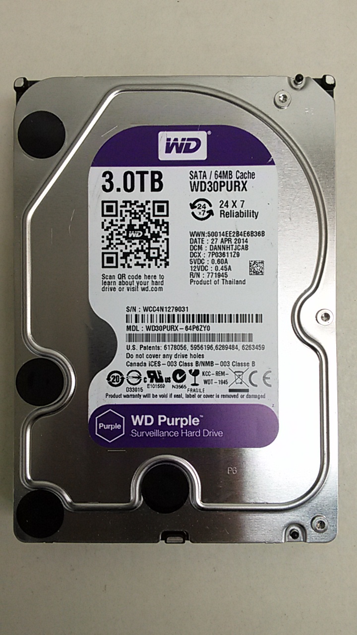 Pre-Owned Western Digital Purple WD30PURX 3 TB 3.5" SATA III Surveillance Drive (Good) - image 1 of 3