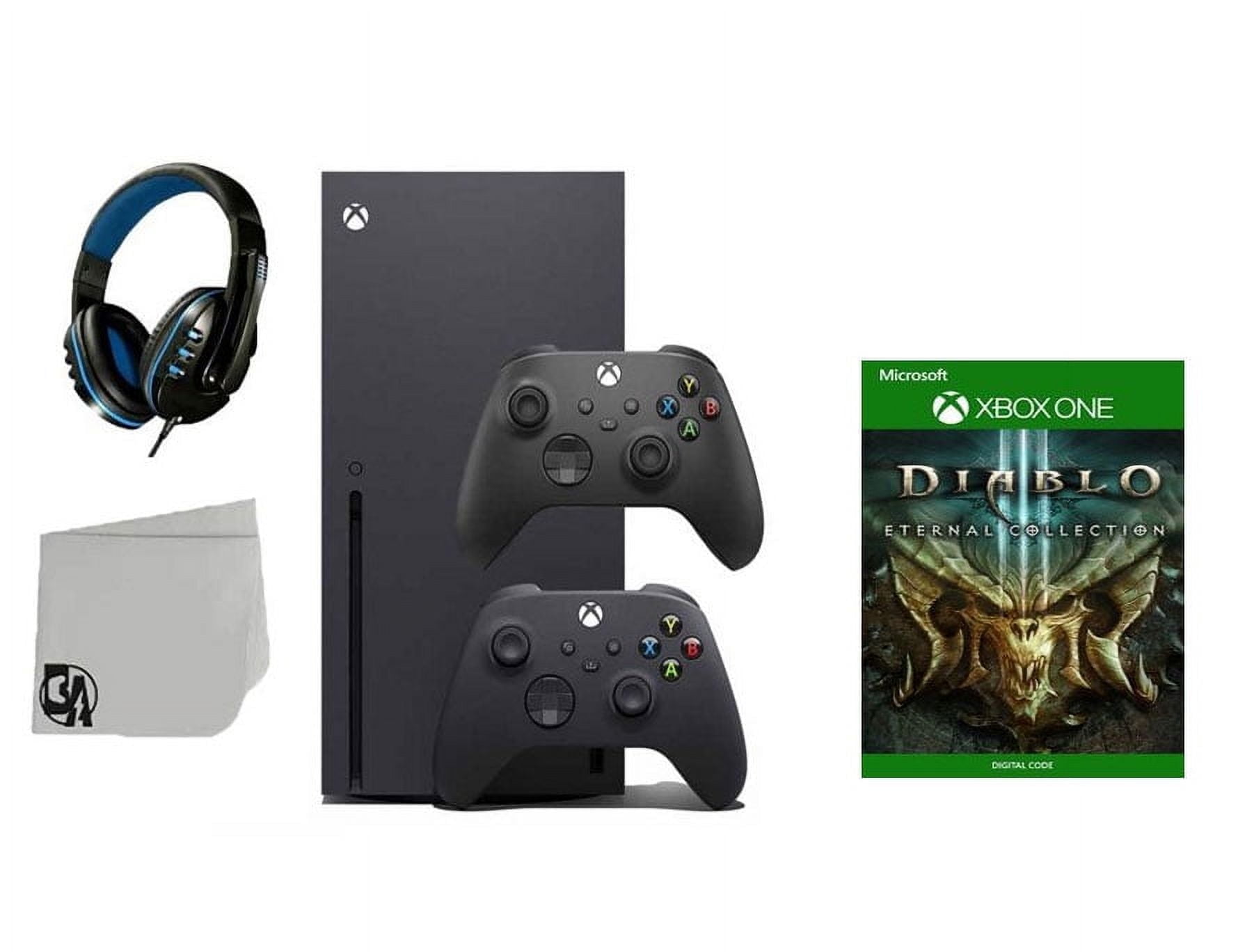 Pre-Owned Xbox Series X Video Game Console Black with Diablo III Eternal Collection BOLT AXTION Bundle with 2 Controller Used