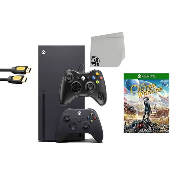 Pre-Owned Xbox Series X Video Game Console Black with The Outer Worlds BOLT AXTION Bundle with 2 Controller