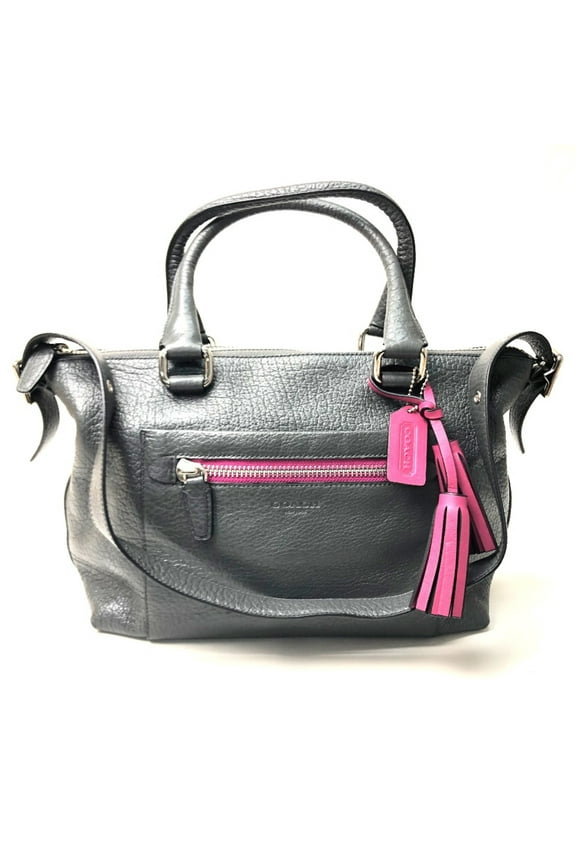 Pre-Owned coach 21140 Textured legacy Bag Shoulder Bag Charcoal gray gray Fuchsia pink (Good)