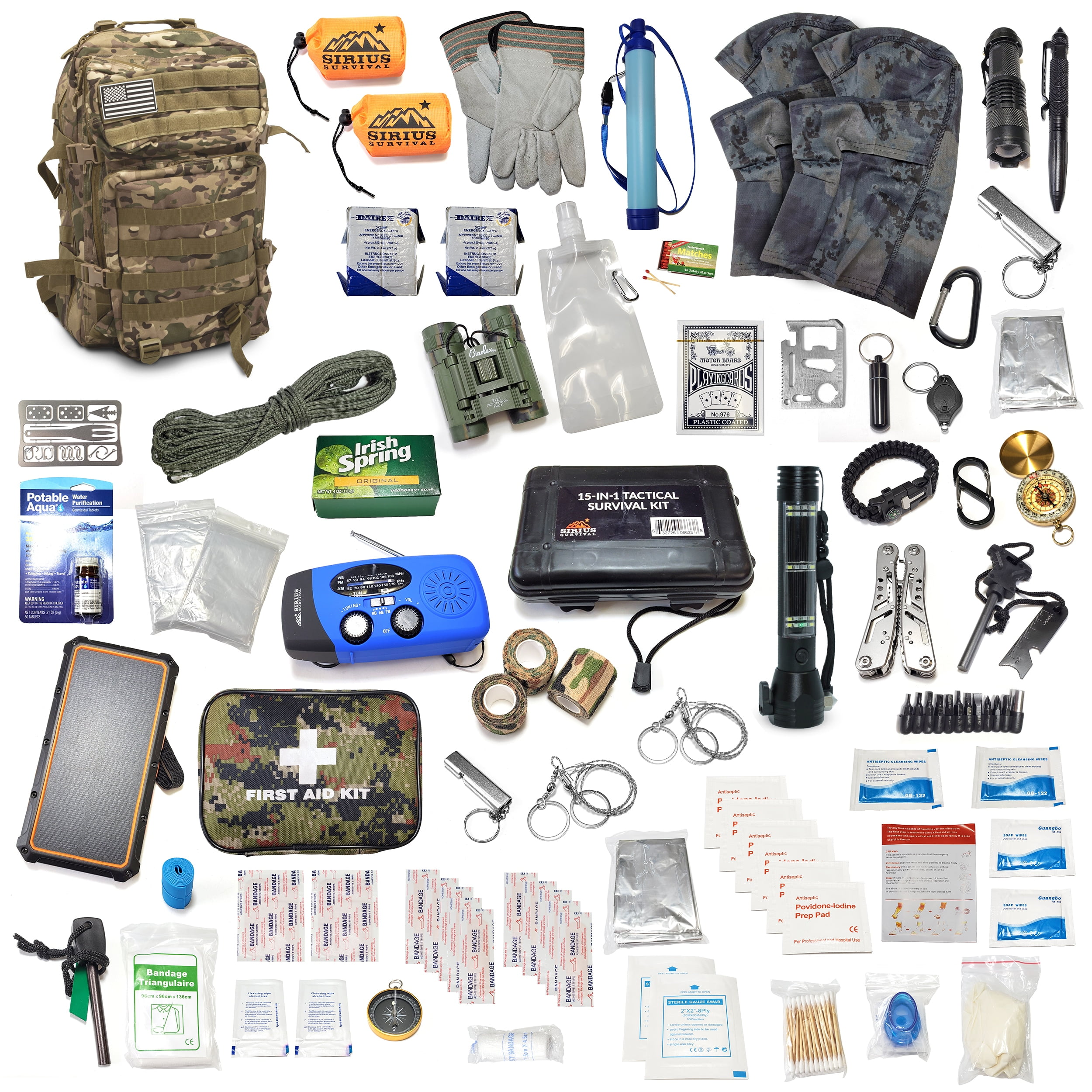 Pre-Packed Emergency Survival Kit/Bug Out Bag for 2 - Over 175 Total Pieces of Disaster Preparedness Supplies for Hurricanes, Floods, Earth Quakes 