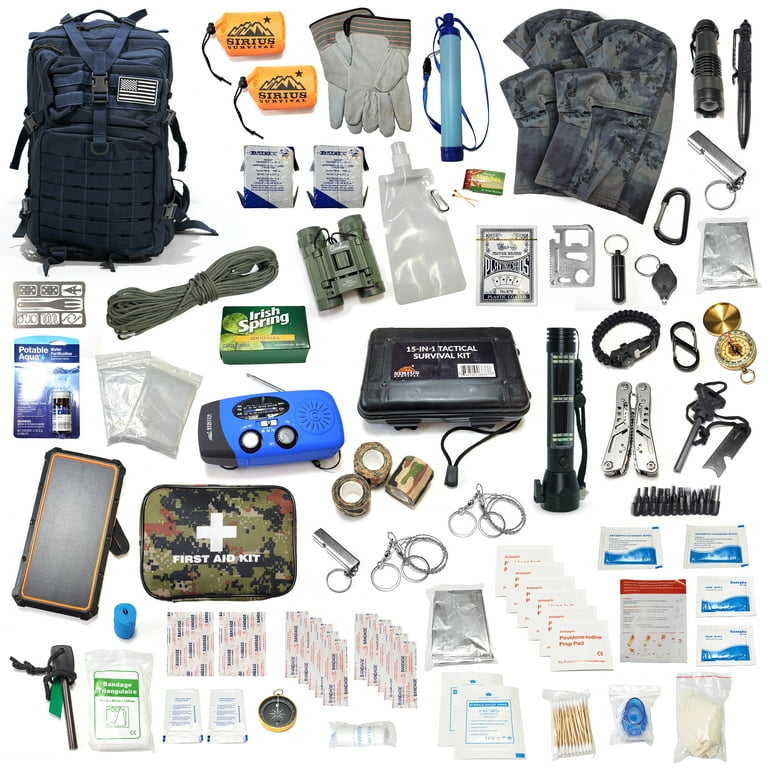 Pre-Packed Emergency Survival Kit/Bug Out Bag for 2 - Over 175 Total Pieces  of Disaster Preparedness Supplies for Hurricanes, Floods, Earth Quakes &  Other Disasters, Navy Blue 