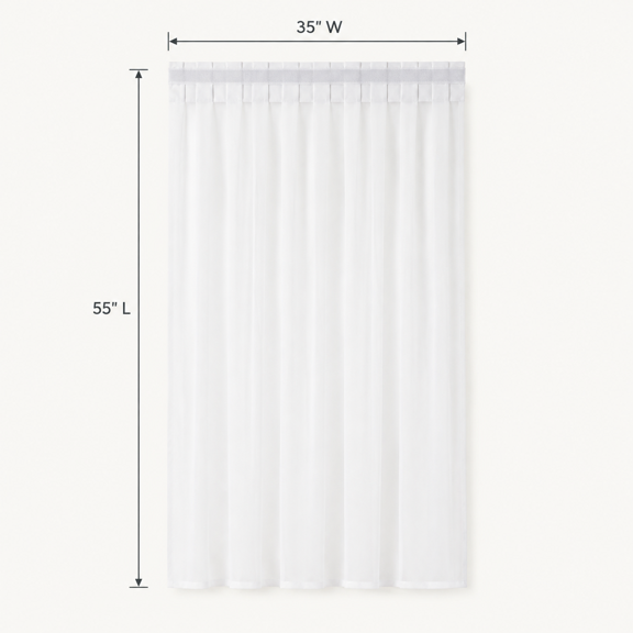 Pre-Pleated Fixed Fold Privacy Sheer Curtains, Hook & Loop No Drill Self-Adhesive Light Filter Semi-Opaque Window Drapes, for Kitchen Bathroom Bedroom Living Room(35" W x 55" L, White, 1 Panel)