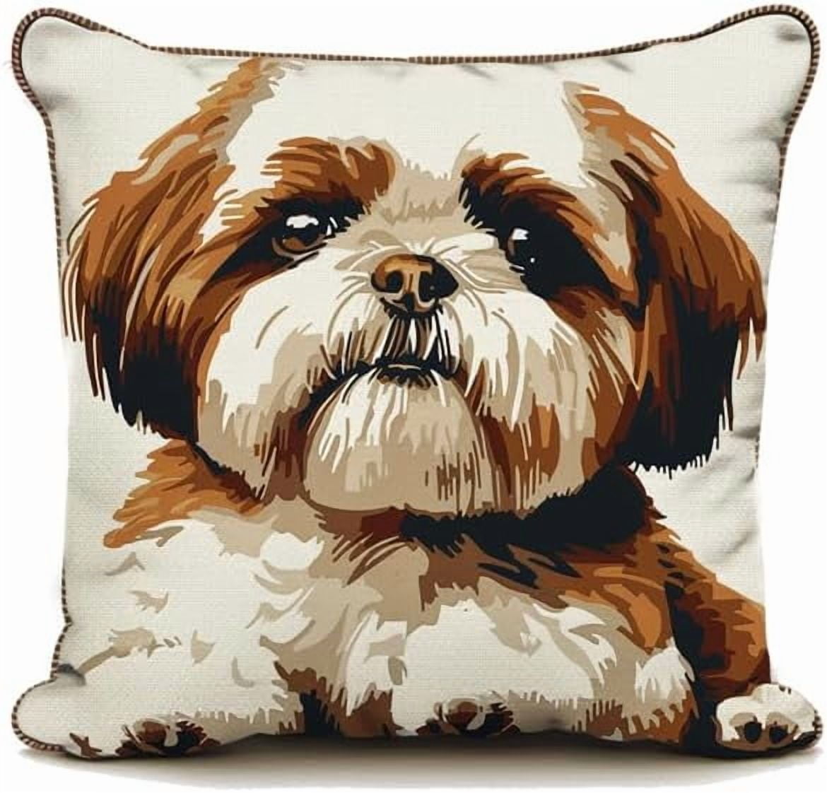 Pre-Printed Diy Embroidery Latch Hook Pillow Cover Kit,Cute Dog,43X43Cm Animal Cross Stitch Cushion Covers Kits Diy Craft Needlework Pillowcase Latch Hook Cushion Kits For Kids Adults