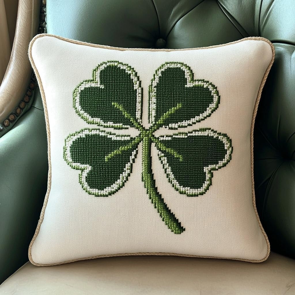 Pre-Printed Diy Embroidery Latch Hook Pillow Cover Kit,Green Leaves,43X43Cm Animal Cross Stitch Cushion Covers Kits Diy Craft Needlework Pillowcase Latch Hook Cushion Kits For Kids Adults