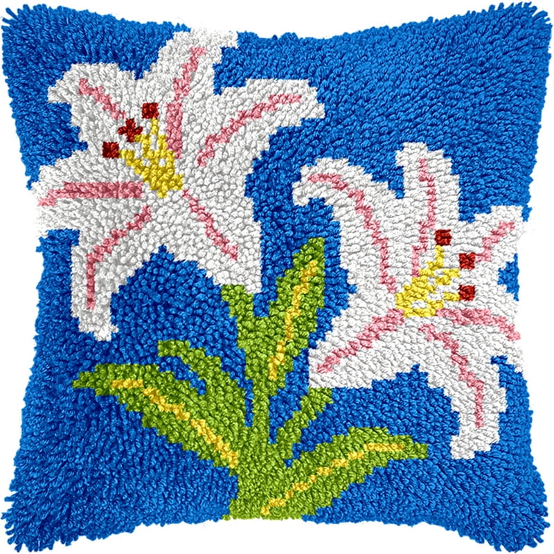 Pre-Printed Diy Embroidery Latch Hook Pillow Cover Kit,Lily,43X43Cm Animal Cross Stitch Cushion Covers Kits Diy Craft Needlework Pillowcase Latch Hook Cushion Kits For Kids Adults