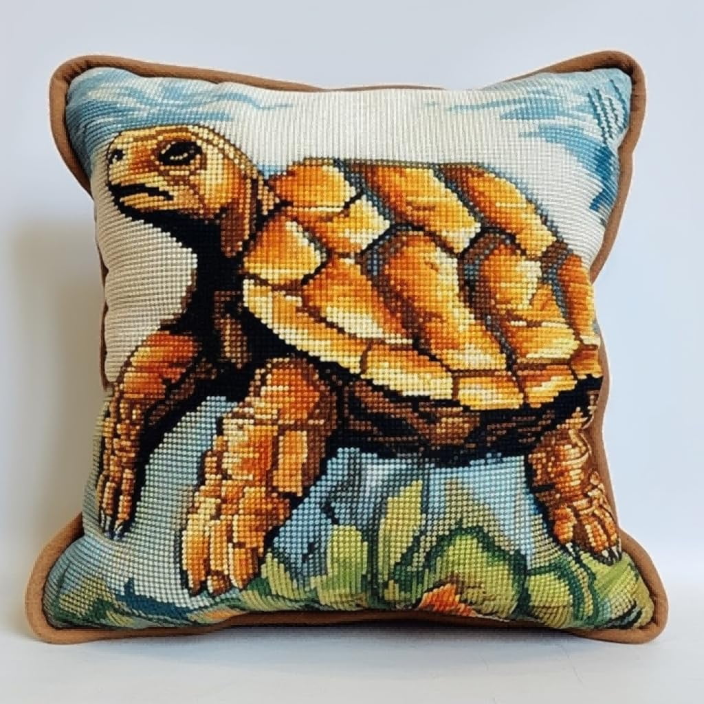 Pre-Printed Diy Embroidery Latch Hook Pillow Cover Kit,Sea Turtle,43X43Cm Animal Cross Stitch Cushion Covers Kits Diy Craft Needlework Pillowcase Latch Hook Cushion Kits For Kids Adults