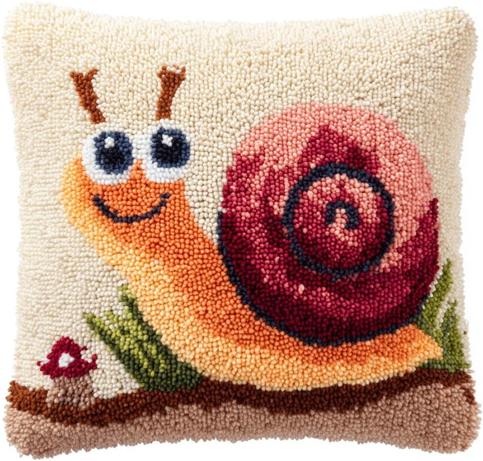 Pre-Printed Diy Embroidery Latch Hook Pillow Cover Kit,Snails,43X43Cm Animal Cross Stitch Cushion Covers Kits Diy Craft Needlework Pillowcase Latch Hook Cushion Kits For Kids Adults