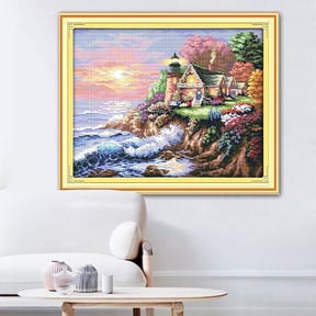 Pre Printed stitch Seaside & Lighthouse 11CT Patterns Embroidery Crafts & Sewing Needlepoints - Multicolor 44 × 36cm