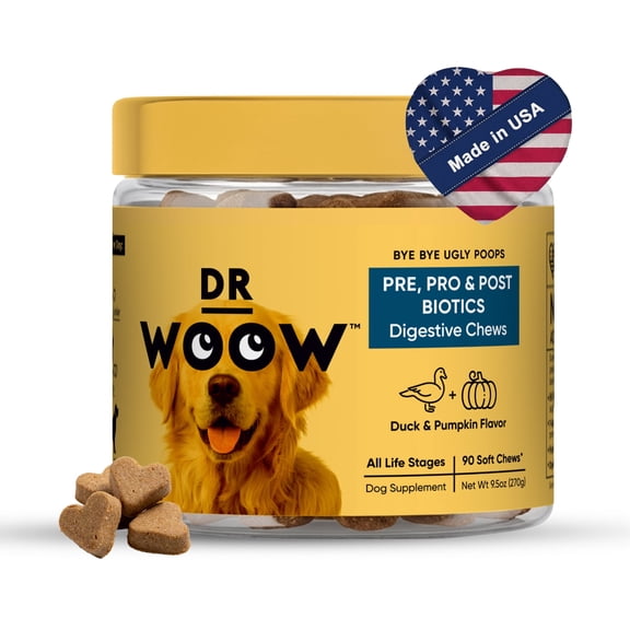 Probiotics Supplements for Dogs Soft Chews (90 CT) Digestive Support + Gut Balance & Healthy Stool Support Probiotics + Digestive Enzymes Duck & Pumpkin Flavor Made in USA