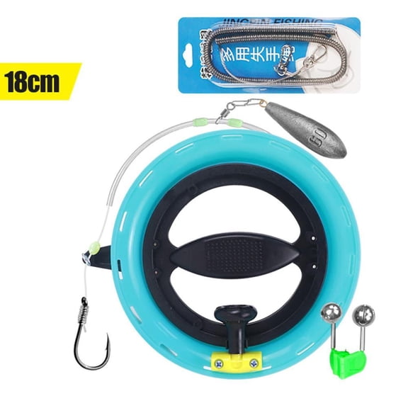 Pre-Rigged Handline Fishing Reel, ABS Hand Spool with 45m Nylon Line, Hook, Bite Bell & Safety Lanyard for Boat, Pier and Saltwater Fishing