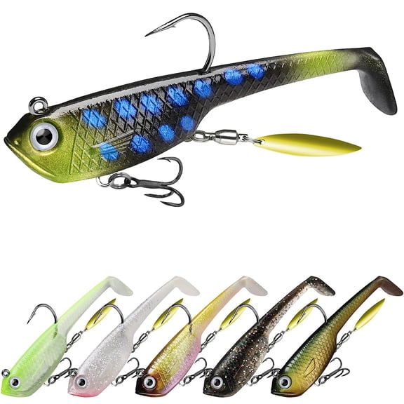 Pre-Rigged Jig Head Fishing Lures, Soft Jointed Swimbaits for Bass Fishing, Great Weedless Bass Lures, Tadpole Lure with Spinner, Walleye Shad Baits, Fishing Jigs for Freshwater and Saltwater