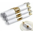 thumbnail image 1 of Pre Rolled Plastic Silverware Sets for Parties (50 Pack) Gold Cutlery Set, Disposable Spoons, Forks, Knives, Napkins Prewrapped, Heavy Duty Utensils Individually Wrapped for Wedding, Thanksgiving, 1 of 7