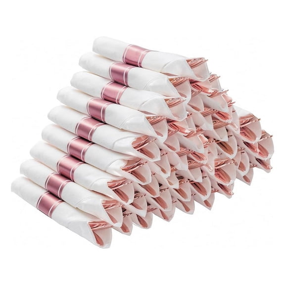 Pre Rolled Silver Plastic Silverware Set,Pre Rolled Napkins with Silver Cutlery Set for ,Birthday Rose Gold