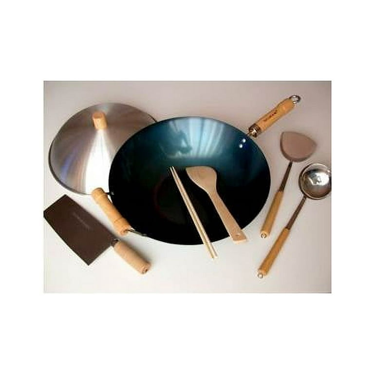 Letschef Preseasoned Carbon Steel Pow Wok Set, 14inch Woks and Stir Fry  Pans Hand Hammered Chinese Wok Round Bottom with Ring, Spatulas, and  Cooking