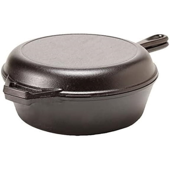 Pre-Seasoned 2-in-1 Cast Iron Combo Cooker - 3.2 Quart Deep Pot Cooker + 10.25 Inch Frying Pan - Use in the Oven, on the Stove, Grill, or Over a Campfire - Use to Sear, Saut, Broil, Fry
