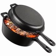 Pre-Seasoned 2-in-1 Cast Iron Dutch Oven, Heavy Duty Multi Cooker with Skillet Lid, Suitable for Induction & All Stovetops, Indoor Cooking, Outdoor BBQ, Campfire and Artisan Bread