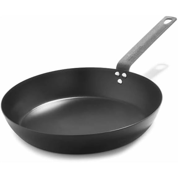 Pre-Seasoned Carbon Steel 12” Frying Pan Skillet, Use on Induction, Stove and Grill, Durable, Even-Heating, for Searing, Grilling, Oven Use, and Campfire, Indoor/Outdoor