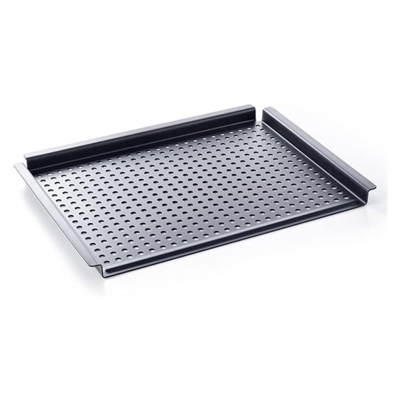 Pre-Seasoned Carbon Steel, 17" BBQ Grill Tray with Holes for Grilling, Induction, Oven Safe, Black