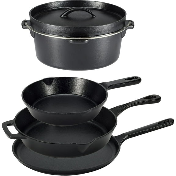 Pre-Seasoned Cast Iron 5 Pieces Kitchen Pots and Pans Cookware Set, Black, 14.17 x 12.2 x 10.63 in