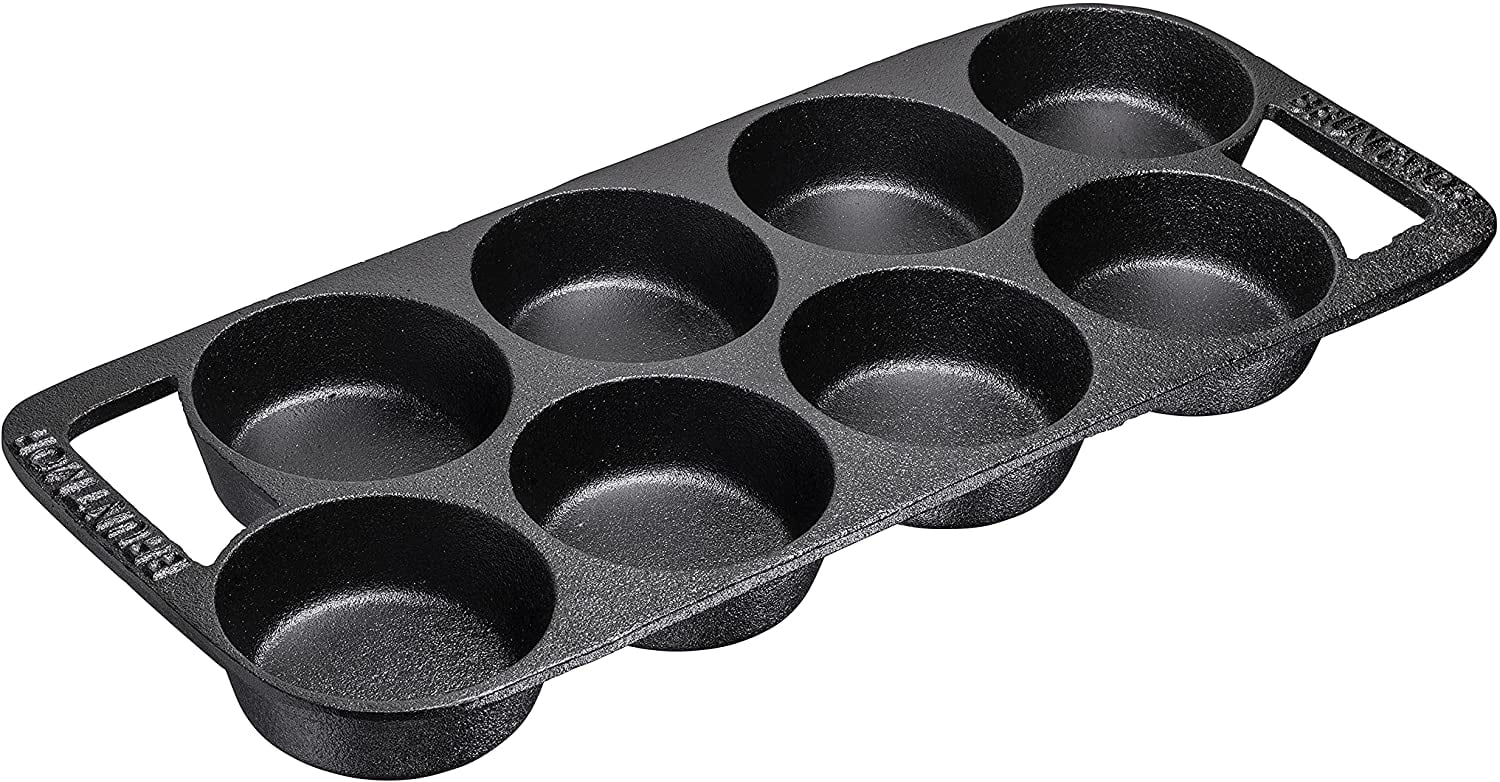 Pre-Seasoned Cast Iron Cake Pan for Baking Biscuits - 8-Cup Biscuit Pan with Helper
