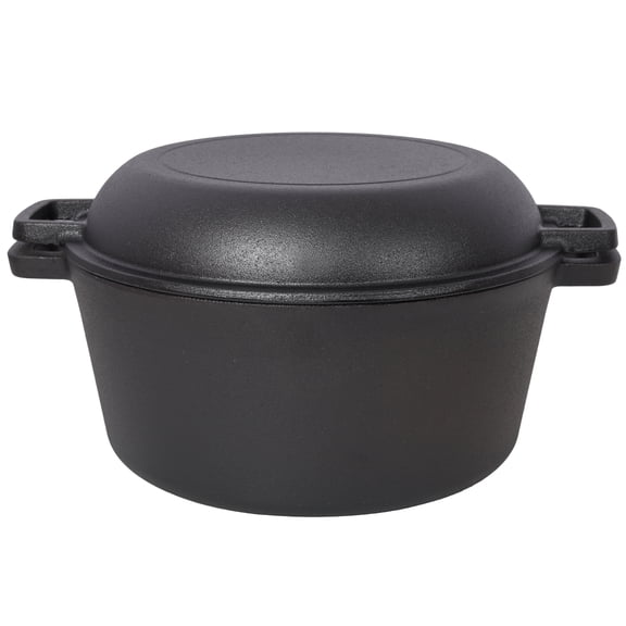 Pre-Seasoned Cast Iron Dutch Oven with Dual Handles, 5 Quart Camping Cooking Pot for Outdoor Fireplace BBQ Baking Campfire, Black, Includes 2 Silicone Handle Covers