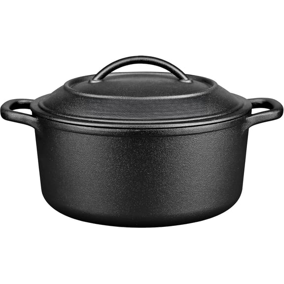 Pre-Seasoned Cast Iron Dutch Oven Pot with Lid Dual Handle, Sourdough Bread Baking Pots, Round 5 Quart, Black