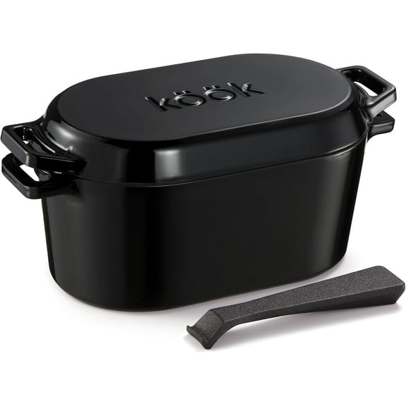 Pre-Seasoned Cast Iron Dutch Oven Pot with Lid Dual Handle, Sourdough Bread Baking Pots Round 7 Quart, Black