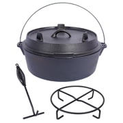 Pre-Seasoned Cast Iron Dutch Oven With Skillet Lid 6 Quart Heavy Duty Outdoor Cooking Pot For Camping Fireplace BBQ And Baking Includes Durable Iron Pot Rack