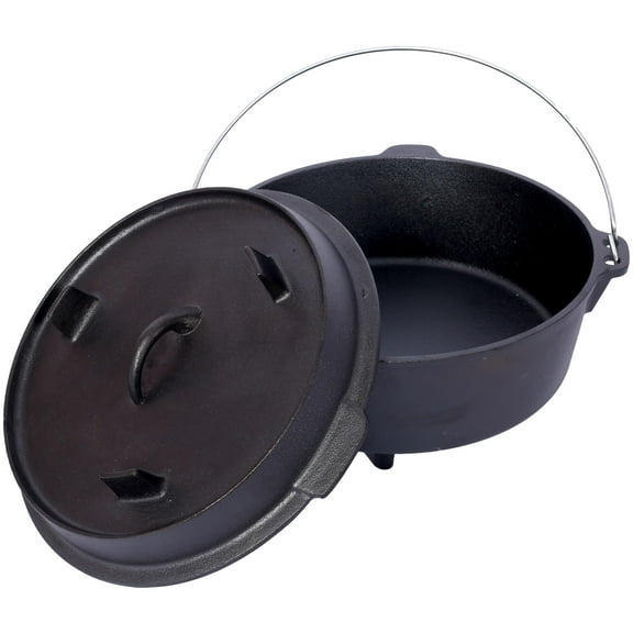 Pre-Seasoned Cast Iron Dutch Oven & Skillet Lid Combo for Camping, 12 Quart - Outdoor Cooking pot w/ Leg Base - BBQ Campfire Cookware - Safety Lifter & Handle Versatile, Portable Kitchen Gear