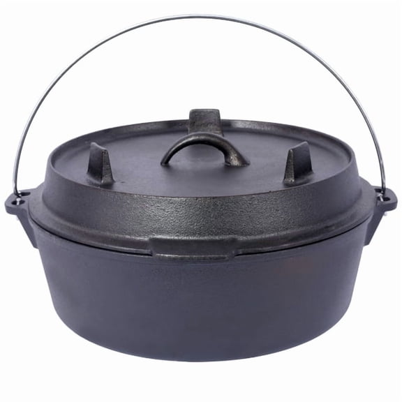 Pre-Seasoned Cast Iron Dutch Oven With Skillet Lid, Outdoor Camping Deep Pot for Camping Fireplace Cooking BBQ Baking Campfire, With Iron Pot Rack, 6 Quart
