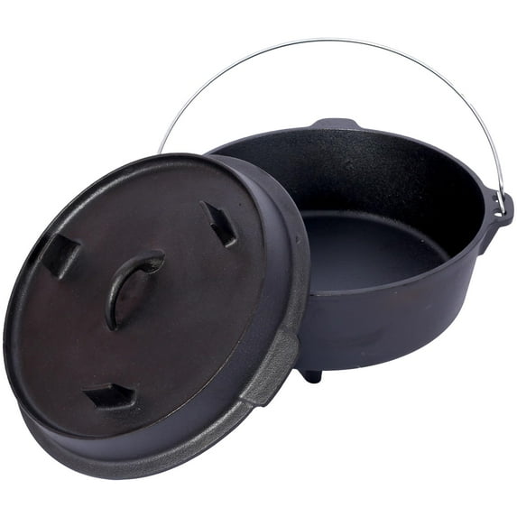 Pre-Seasoned Cast Iron Dutch Oven With Skillet Lid, Outdoor Camping Deep Pot for Camping Fireplace Cooking BBQ Baking Campfire, Leg Base, 4.5 Quart