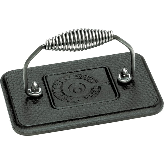 Pre-Seasoned Cast Iron Grill Press with Cool-Grip Spiral Handle, 4.5 inch X 6.75 inch, Black