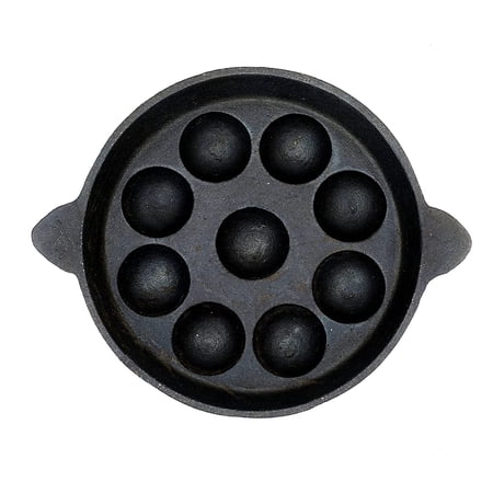 Pre-Seasoned Cast Iron Paniyaram Pan | Gas Compatible | Appam Maker/Chatty/Patra | Cookware | Non Toxic | Naturally Non-Stick | Black (Diameter:23.7 cm, 9 Cavity, 3 Kg)