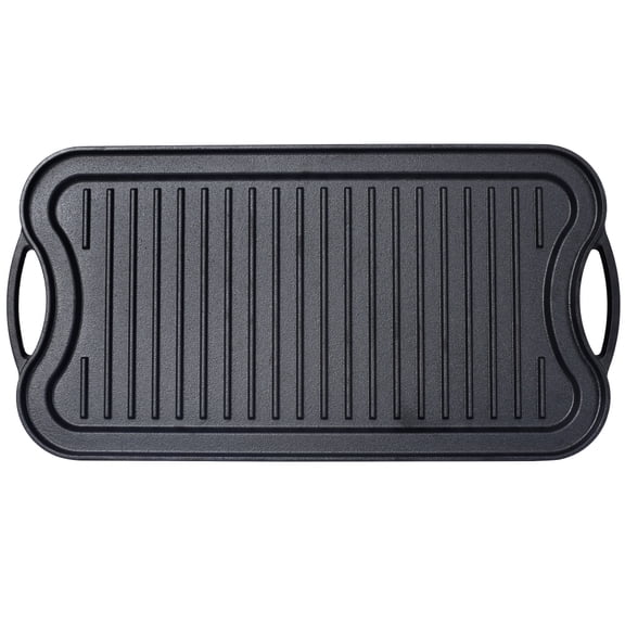 Pre-Seasoned Cast Iron Reversible Grill/Griddle, 20" x 10" Rectangular Cookware for Stovetop, Oven, Grill & Campfire