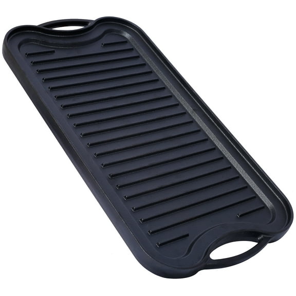 Pre-Seasoned Cast Iron Reversible Grill Griddle Black 20 Inch by 10 Inch Dual-Sided Cookware