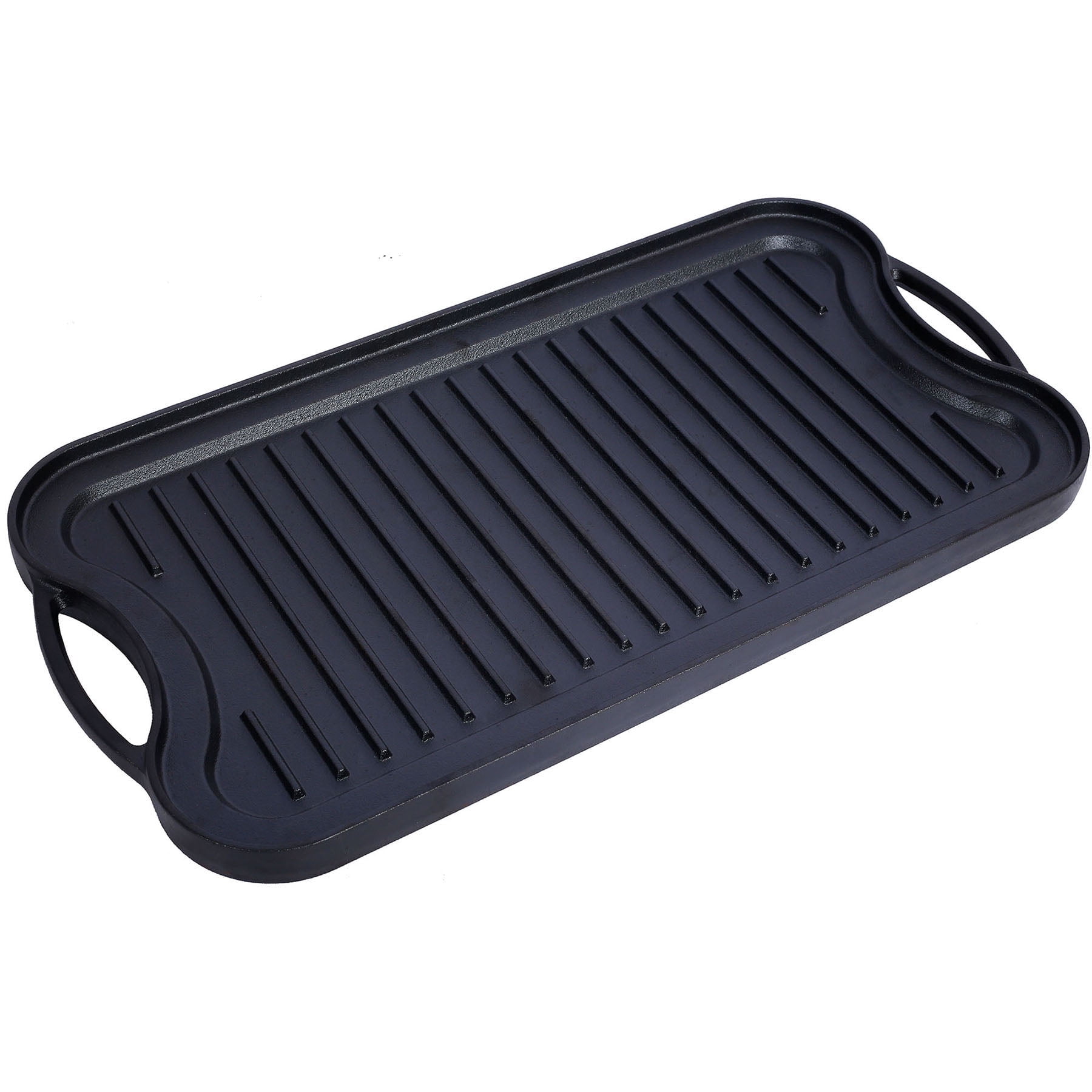 Pre-Seasoned Cast Iron Reversible Rectangular Grill/Griddle in Black, 20 Inch x 10 Inch for Versatile Cooking and Meal Preparation