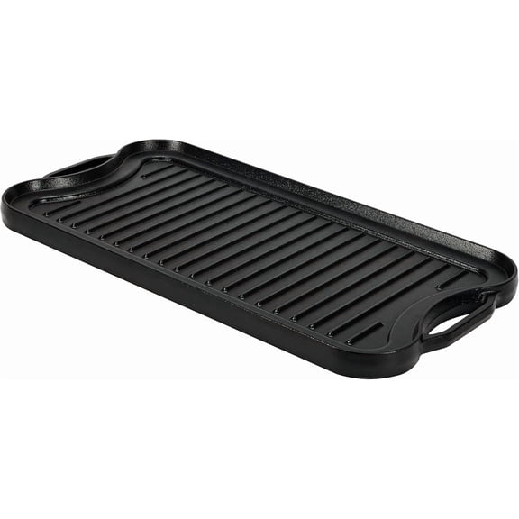 Pre-Seasoned Cast Iron Reversible Rectangular Grill/Griddle with Even Heat Distribution, Black, 20 x 10.63 x 0.98 inch
